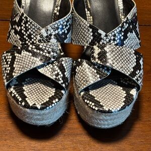 Women's Guess Lis Angeles Black and White Snake Print Platform Sandals